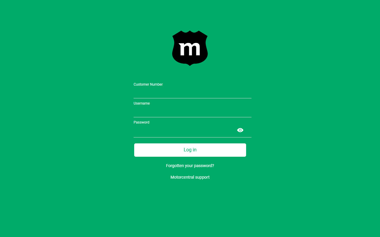 App login page showing Customer Number, Username, and Password fields