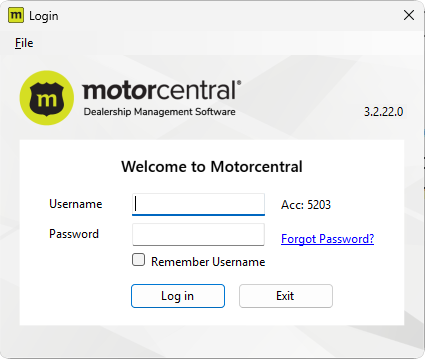 Desktop login screen with Username and Password fields